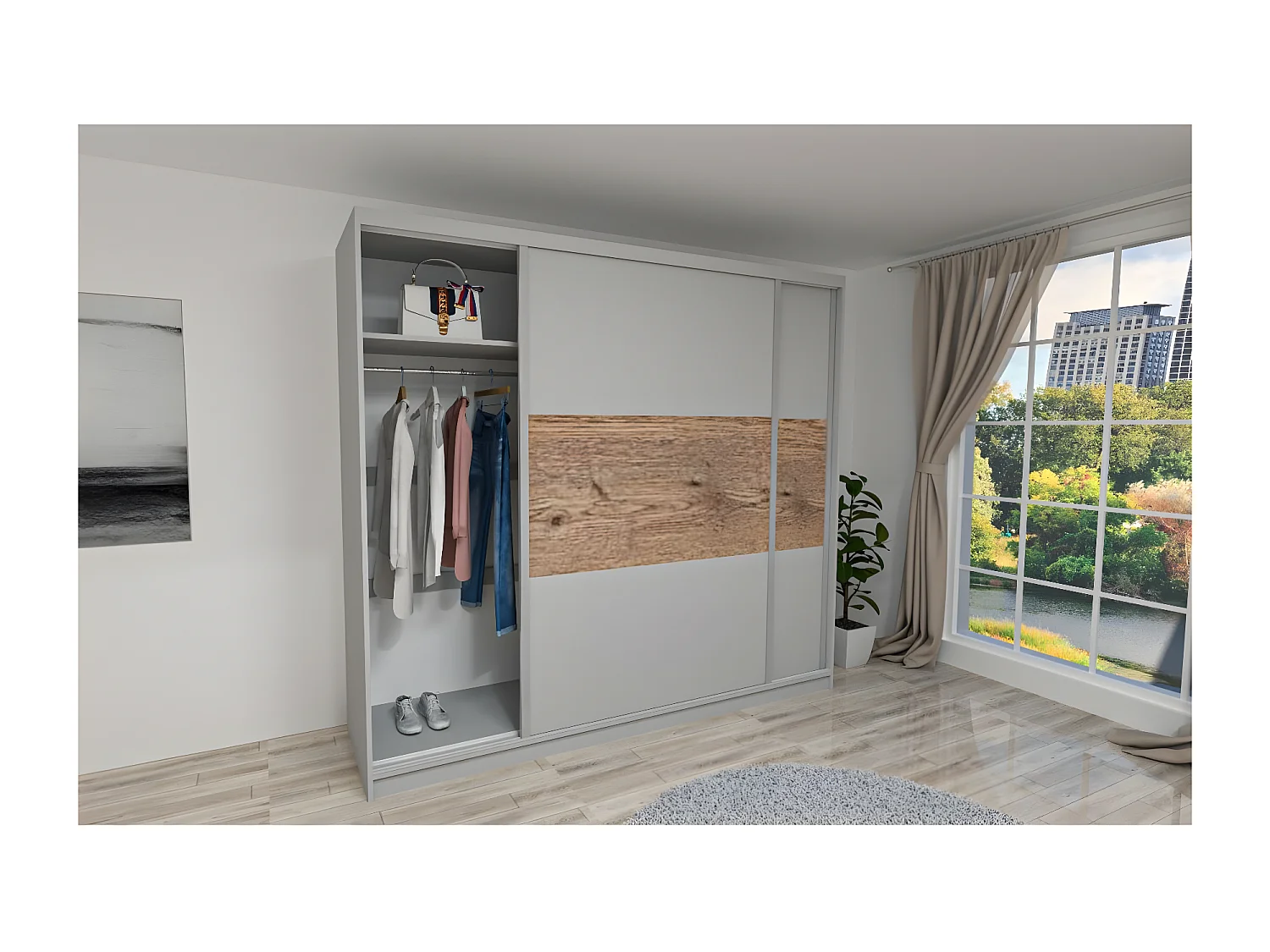 Armadio Classic (270cm)/Porte scorrevoli/Grigio