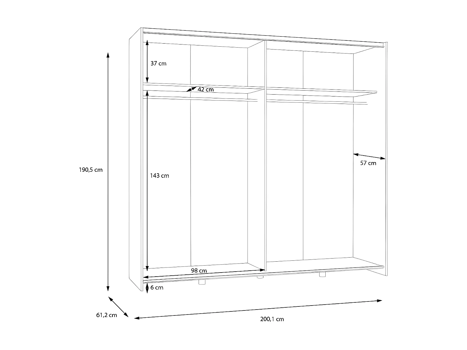 Penderie Orovivo (200cm)/Portes coulissantes/Blanc