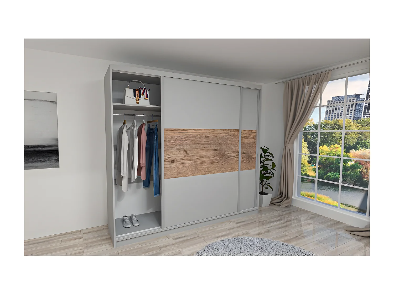 Penderie Classic (240cm)/Portes coulissantes/Gris