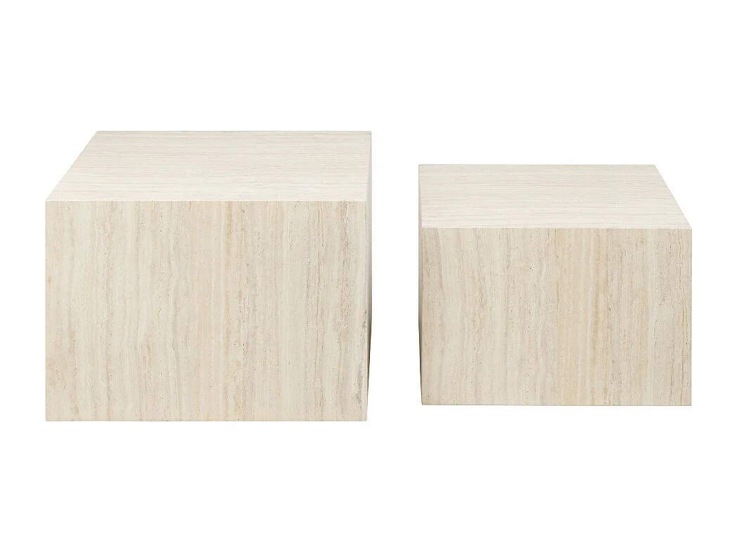 Papilio - Lot de 2 tables basses carrées effet travertin - Beige
