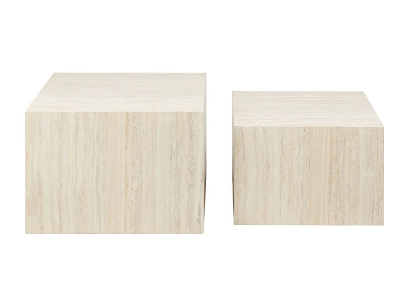 Papilio - Lot de 2 tables basses carrées effet travertin - Beige