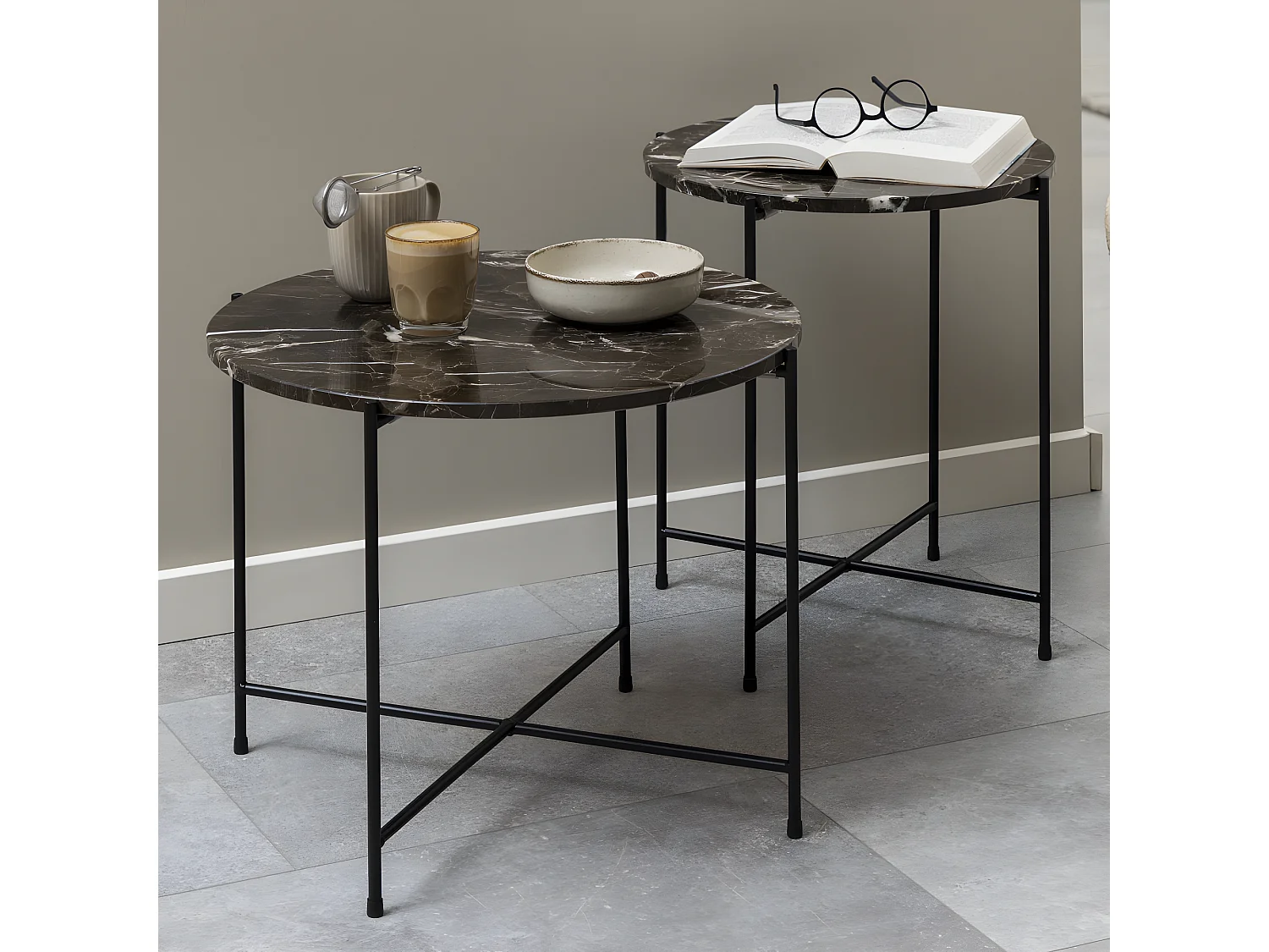 Tangara - Table d'appoint ronde en marbre ø52cm - Marron