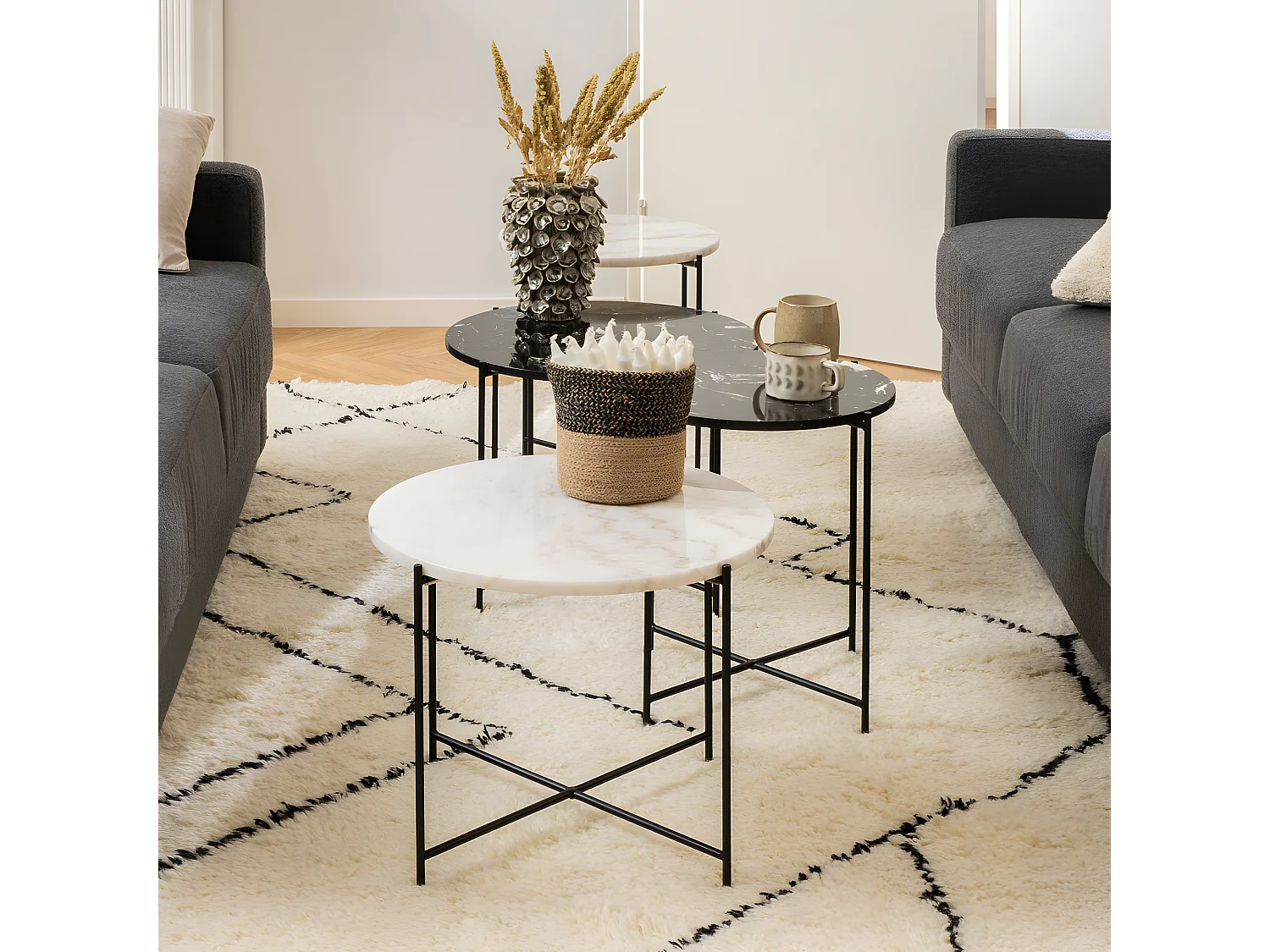 Tangara - Table d'appoint ronde en marbre ø52cm - Marbre blanc