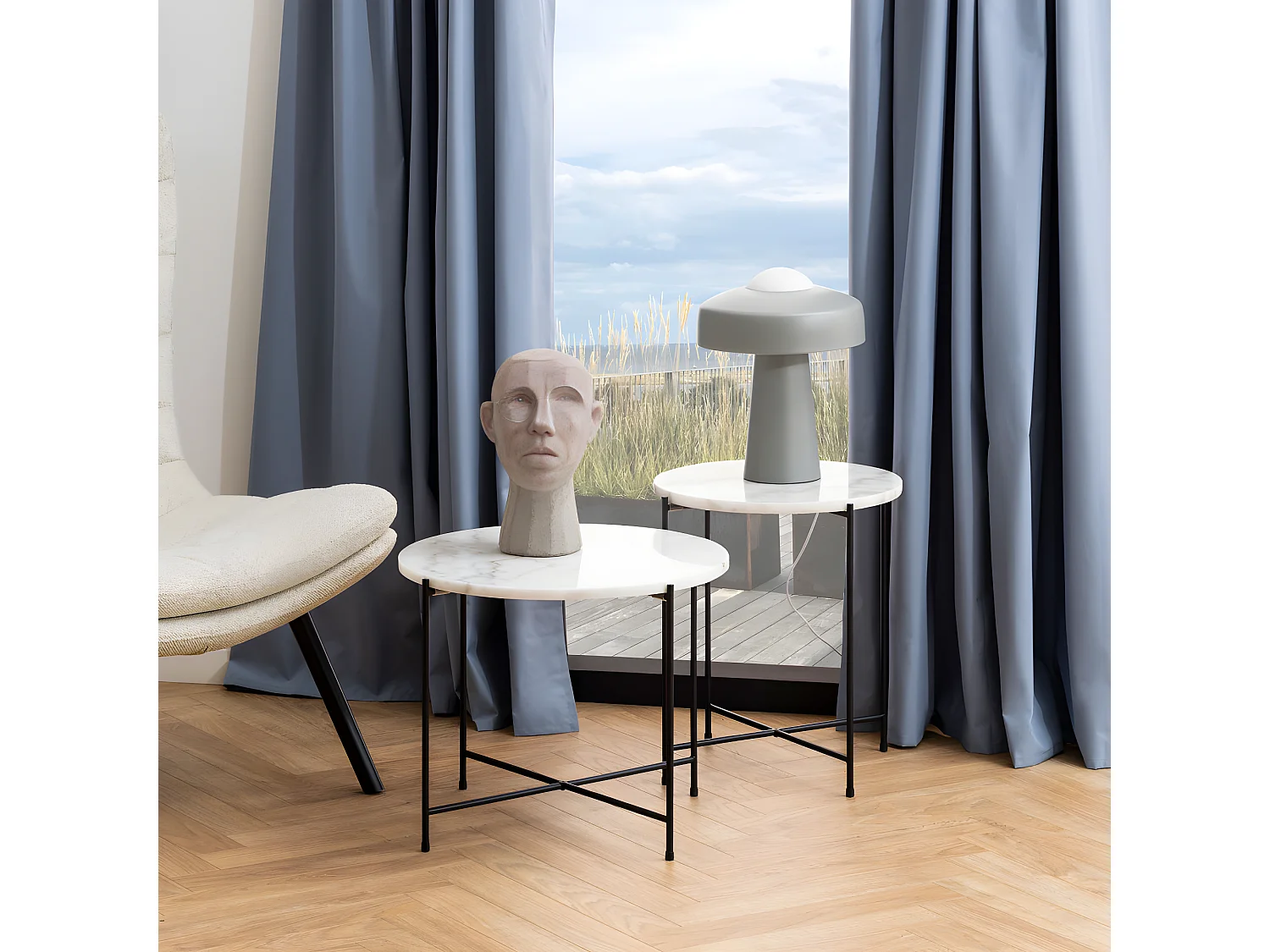 Tangara - Table d'appoint ronde en marbre ø52cm - Marbre blanc