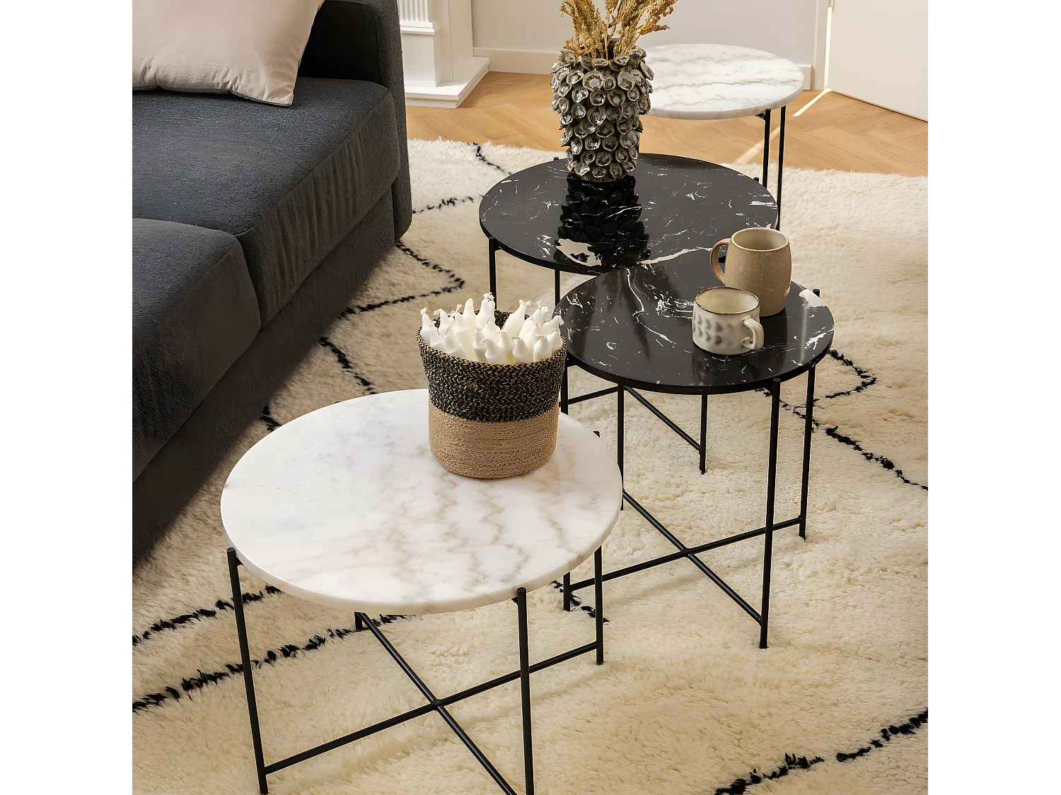 Tangara - Table d'appoint ronde en marbre ø52cm - Marbre blanc