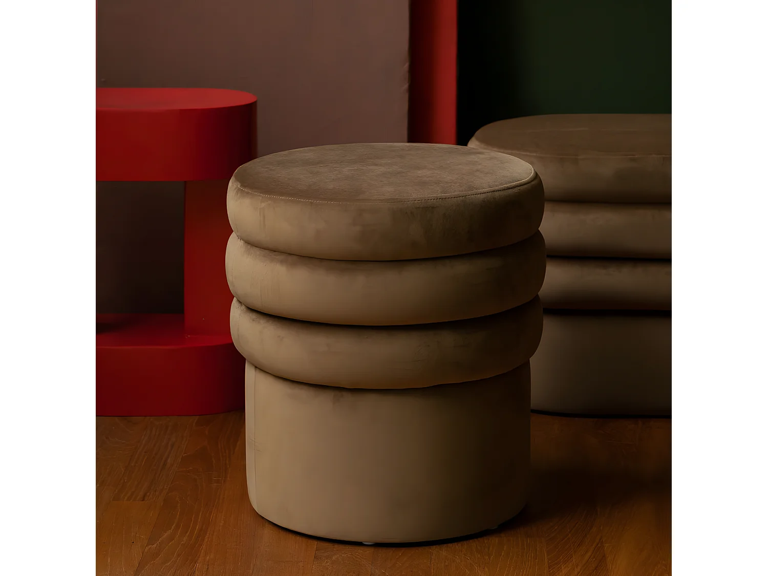 Aditi - Tabouret rond en velours ø40cm - Marron