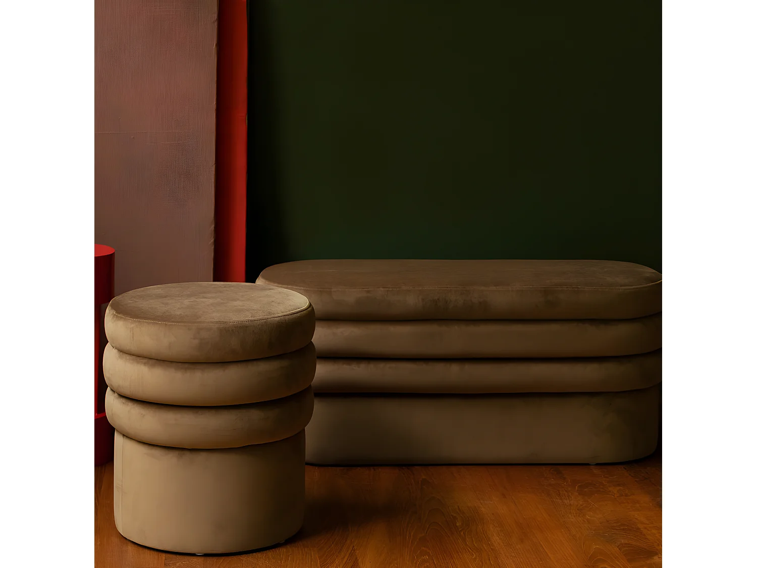 Aditi - Tabouret rond en velours ø40cm - Marron