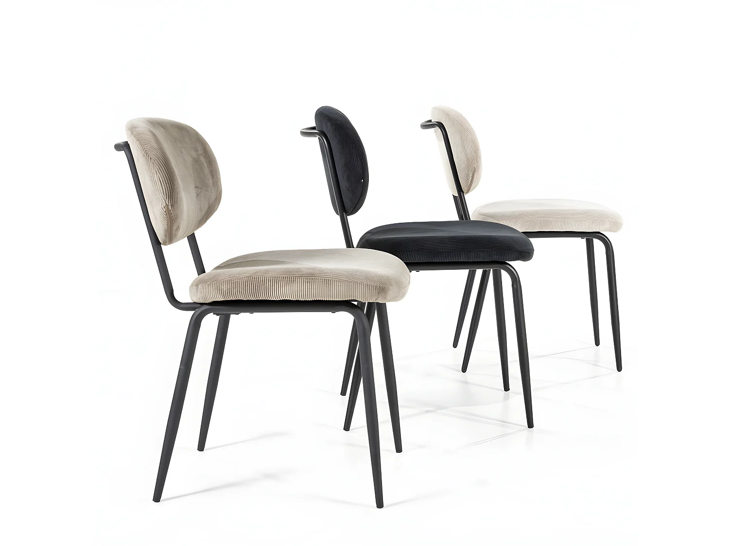 Cosmo - Lot de 2 chaises en velours côtelé et métal - Noir