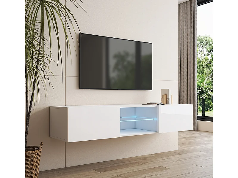 Meuble TV pour Salon Salle à manger en Blanc avec LED 160x38,5x30cm Tibi