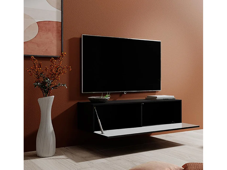 Meuble TV suspendu pour Salon Salle à manger en Noir 120x40x30cm Berit