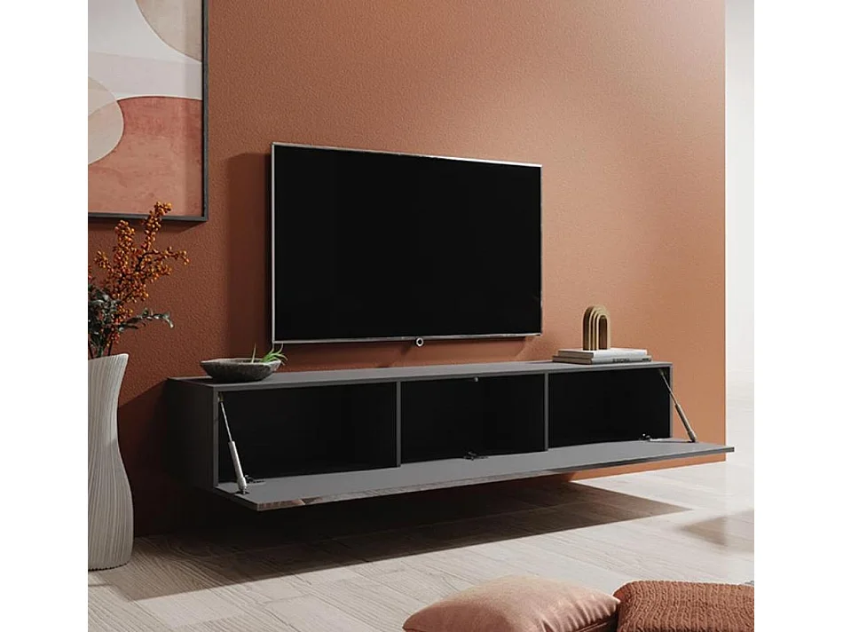 Meuble TV suspendu pour Salon Salle à manger en Gris 180x40x30cm Berit