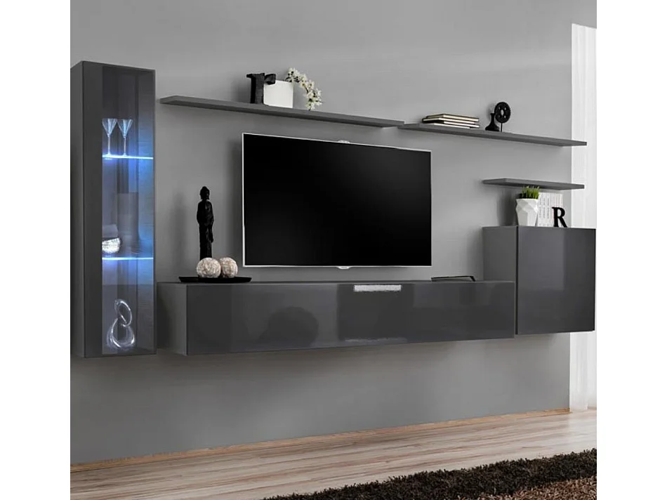 Meuble TV suspendu pour Salon Salle à manger en Gris 180x40x30cm Berit