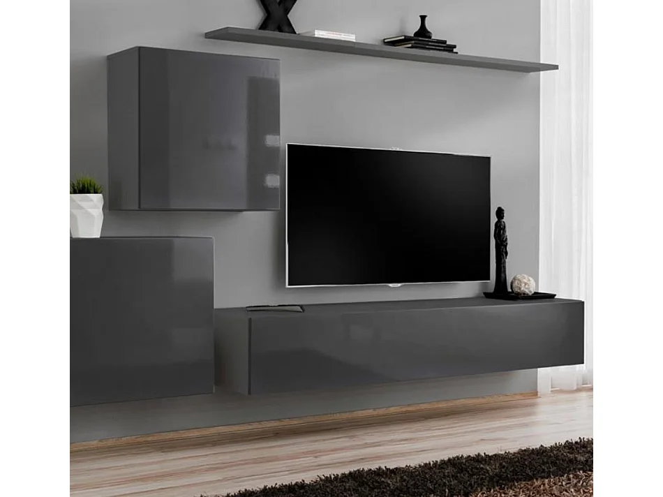 Meuble TV suspendu pour Salon Salle à manger en Gris 180x40x30cm Berit