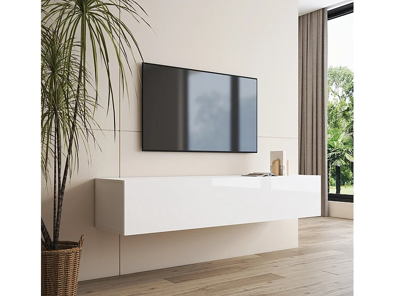 Mueble TV colgante para Salón comedor en Blanco 160x40x30cm Nora H2