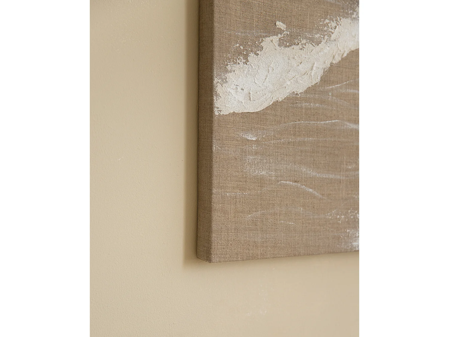 Cuadro decorativo sobre lienzo de lino con marco de madera marrón claro pintado artesanalmente con pintura al oleo de 80x100cm - ADRIANA - DECOWOOD