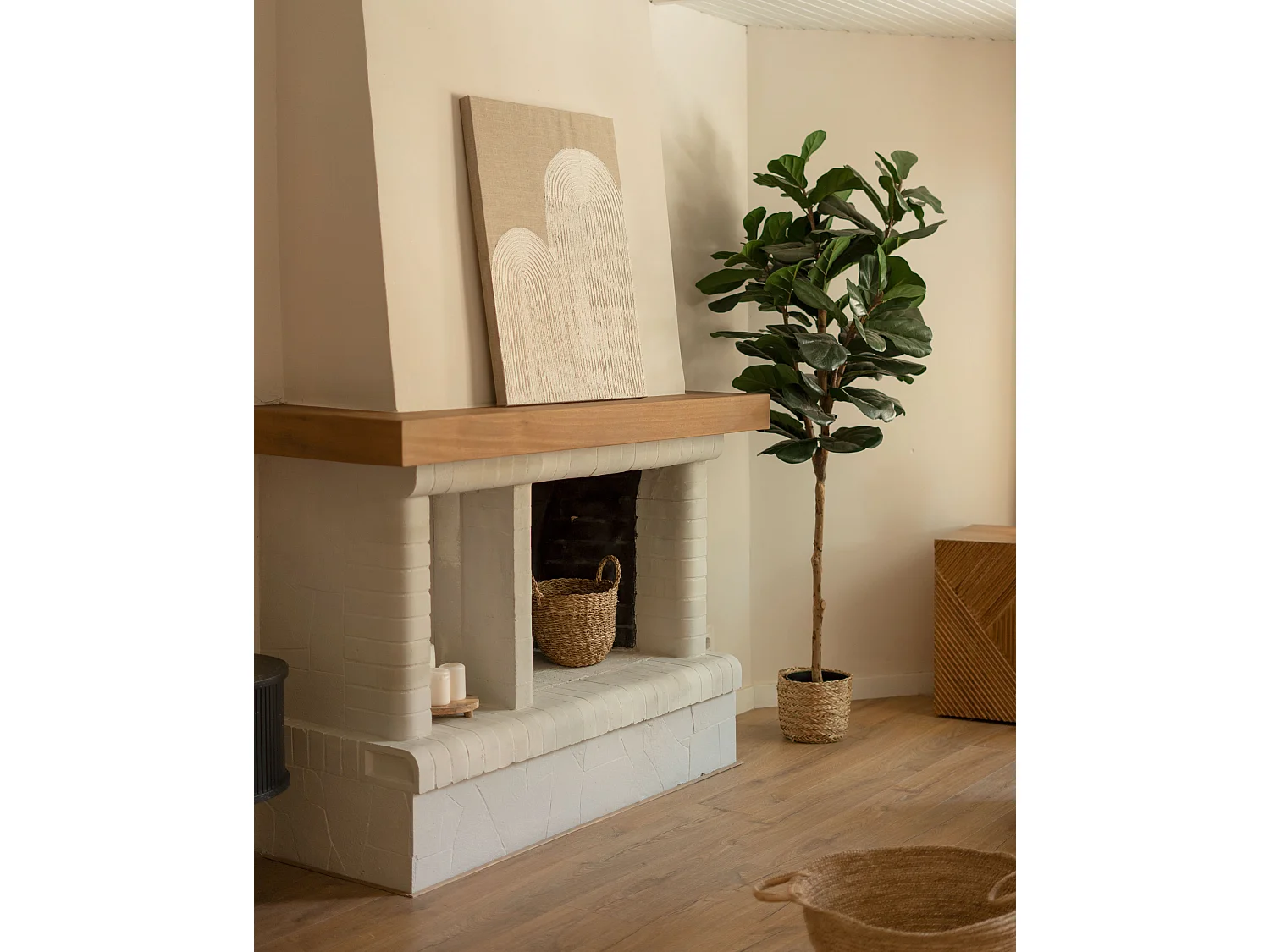 Quadro decorativo di lino fatto a mano con cornice marrone chiaro 60x80cm - MARLENE - DECOWOOD