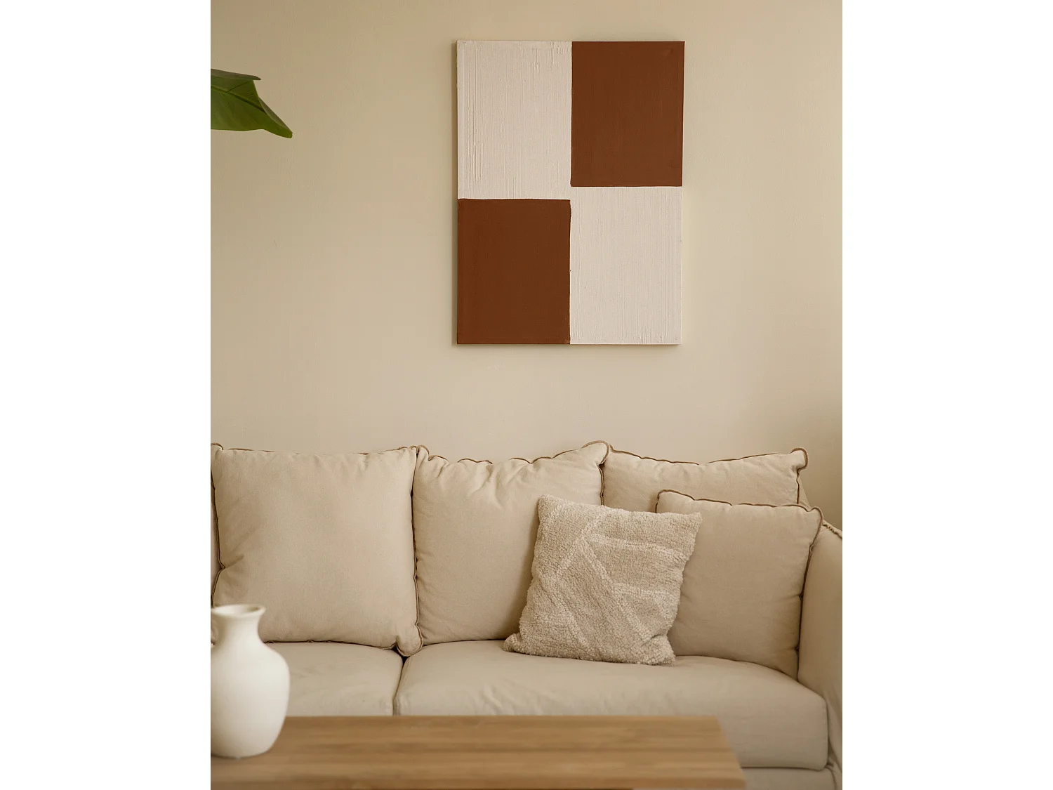 Quadro decorativo di cotone fatto a mano con cornice marrone scuro 100x150cm - PRISMA - DECOWOOD