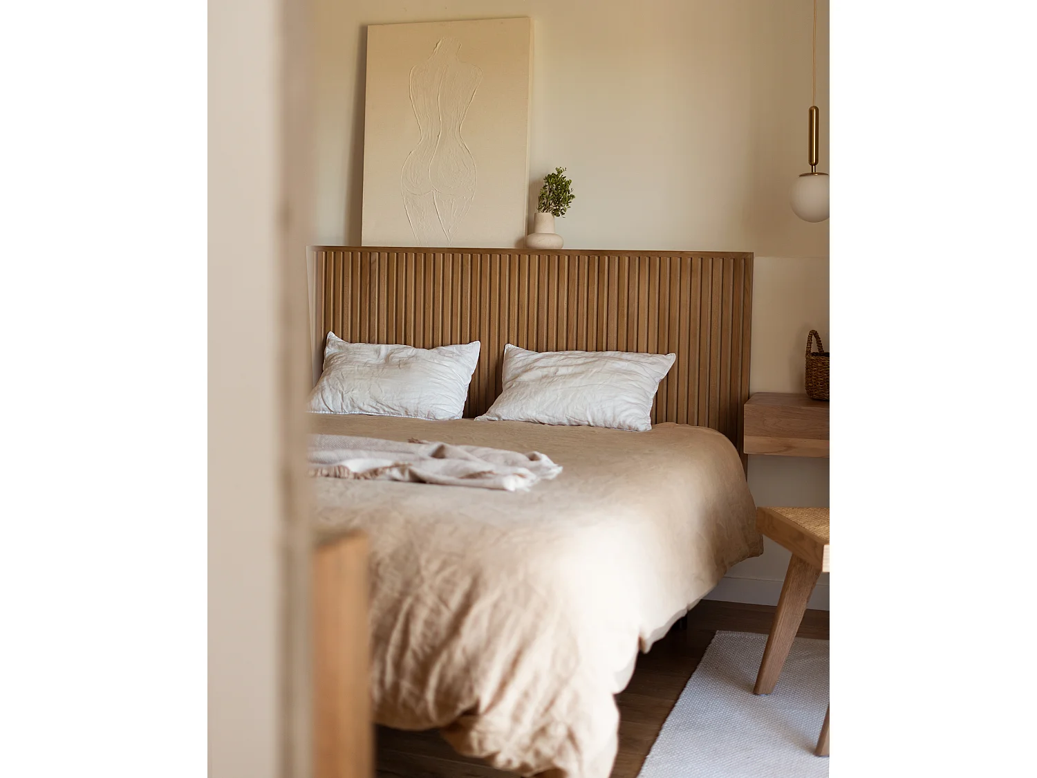 Quadro decorativo di cotone fatto a mano con cornice marrone chiaro 80x100cm - LEO - DECOWOOD