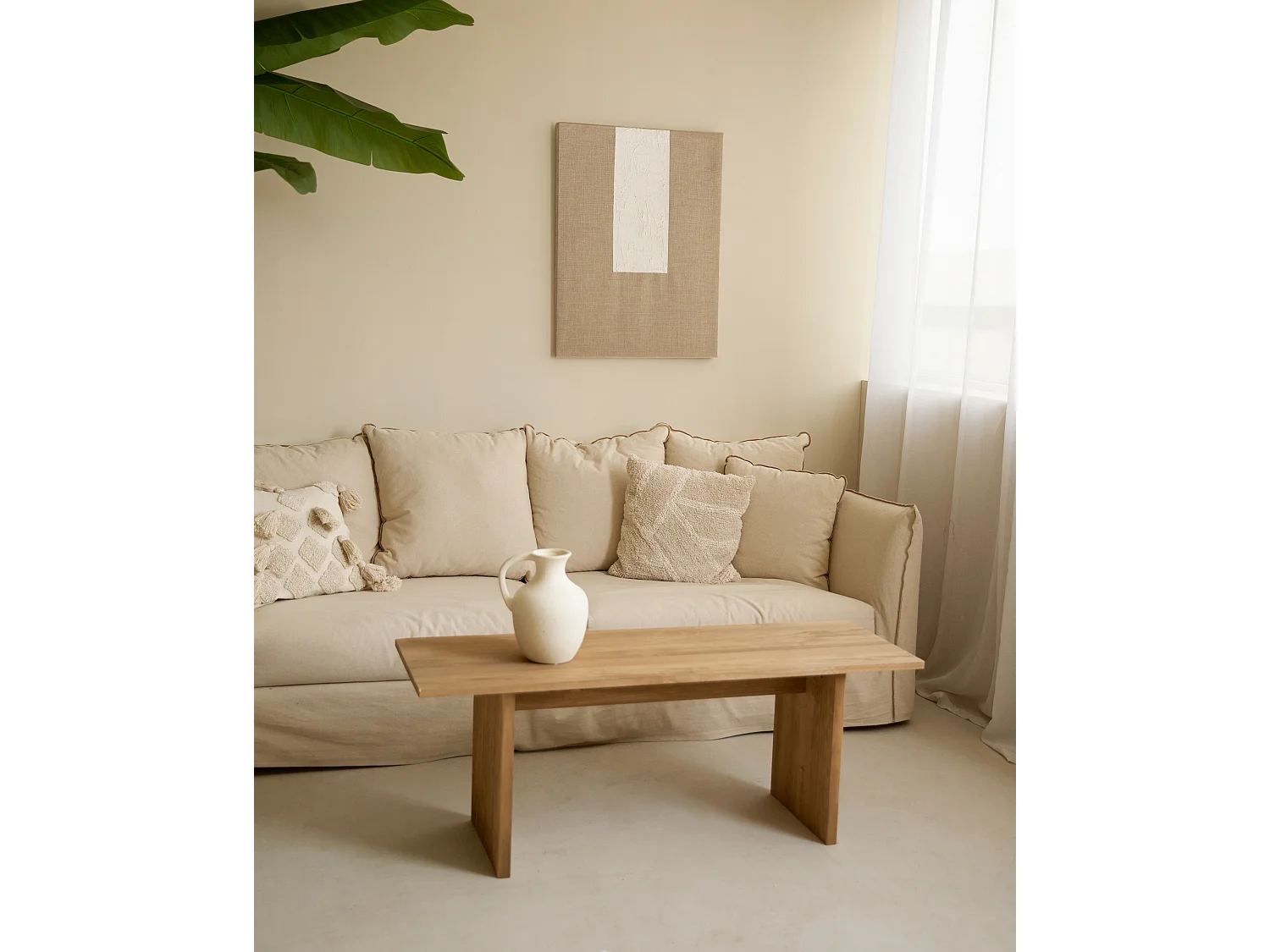 Cuadro decorativo sobre lienzo de lino con marco de madera marrón claro pintado artesanalmente con pintura al oleo de 80x100cm - NIMBA - DECOWOOD