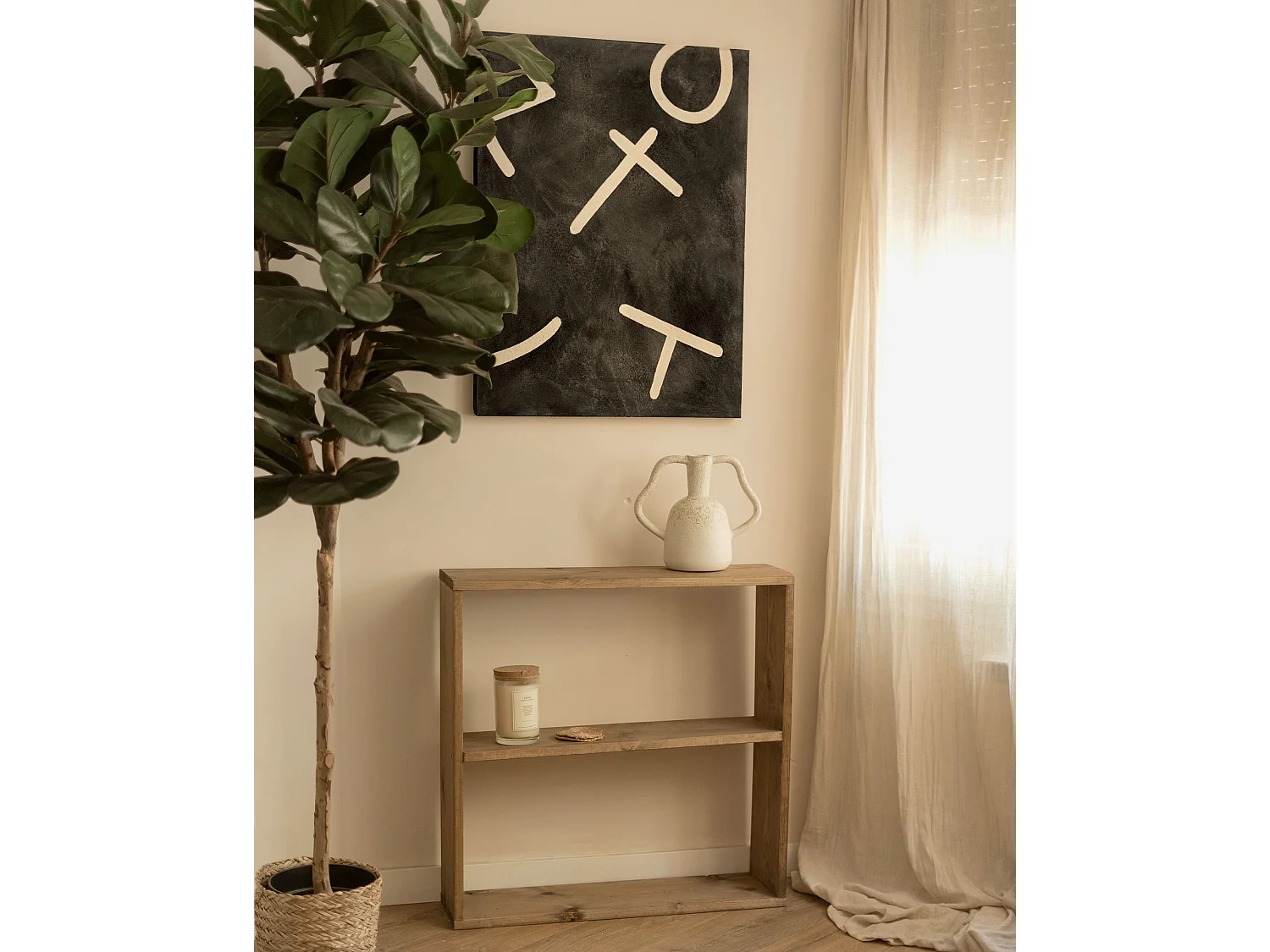 Cuadro decorativo sobre lienzo de algodón con marco de madera marrón oscuro pintado artesanalmente con pintura al oleo de 100x150cm - SILVANA - DECOWOOD