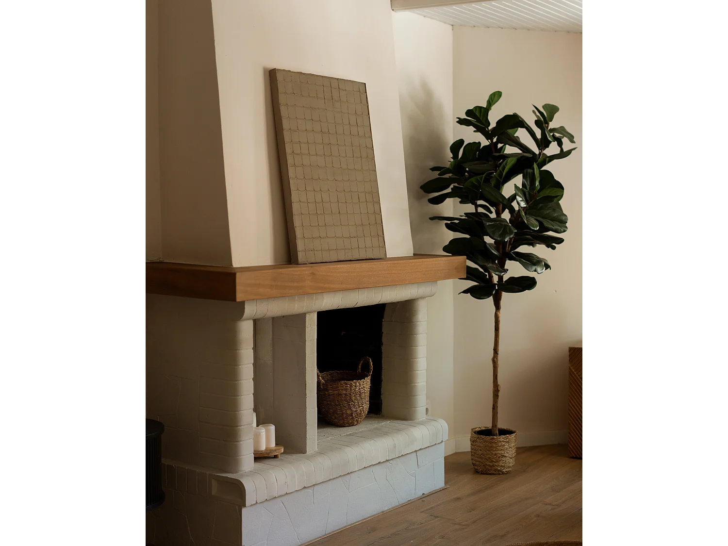 Quadro decorativo di cotone fatto a mano con cornice bianca 60x80cm - JAN - DECOWOOD