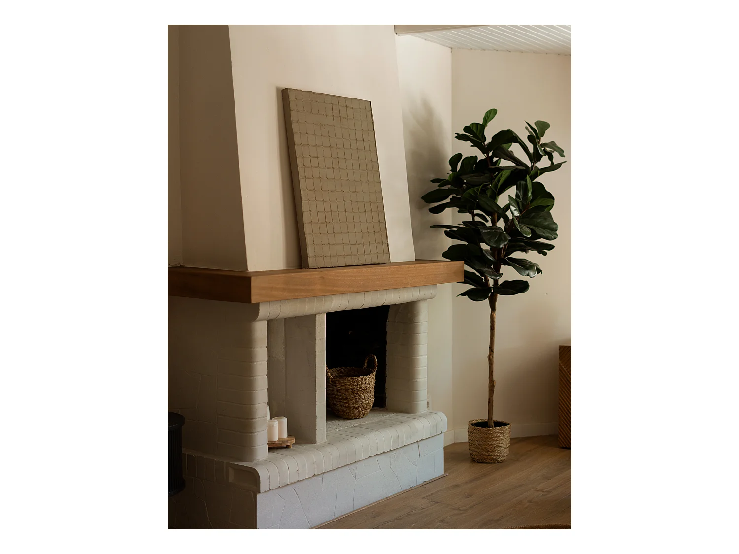 Quadro decorativo di cotone fatto a mano con cornice marrone chiaro 100x150cm - JAN - DECOWOOD