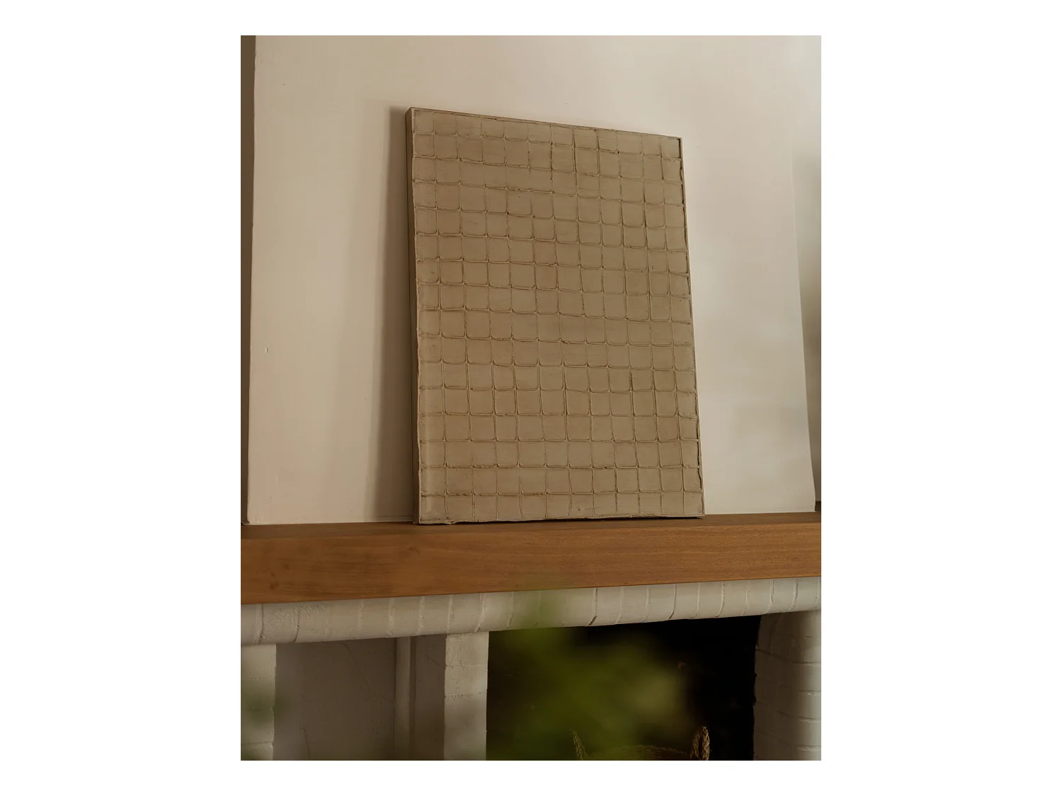 Quadro decorativo di cotone fatto a mano con cornice marrone chiaro 100x150cm - JAN - DECOWOOD