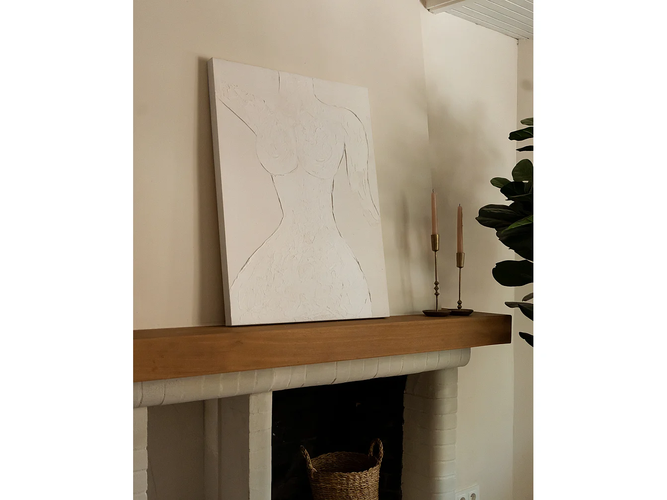 Quadro decorativo di cotone fatto a mano con cornice bianca 80x100cm - GALA - DECOWOOD