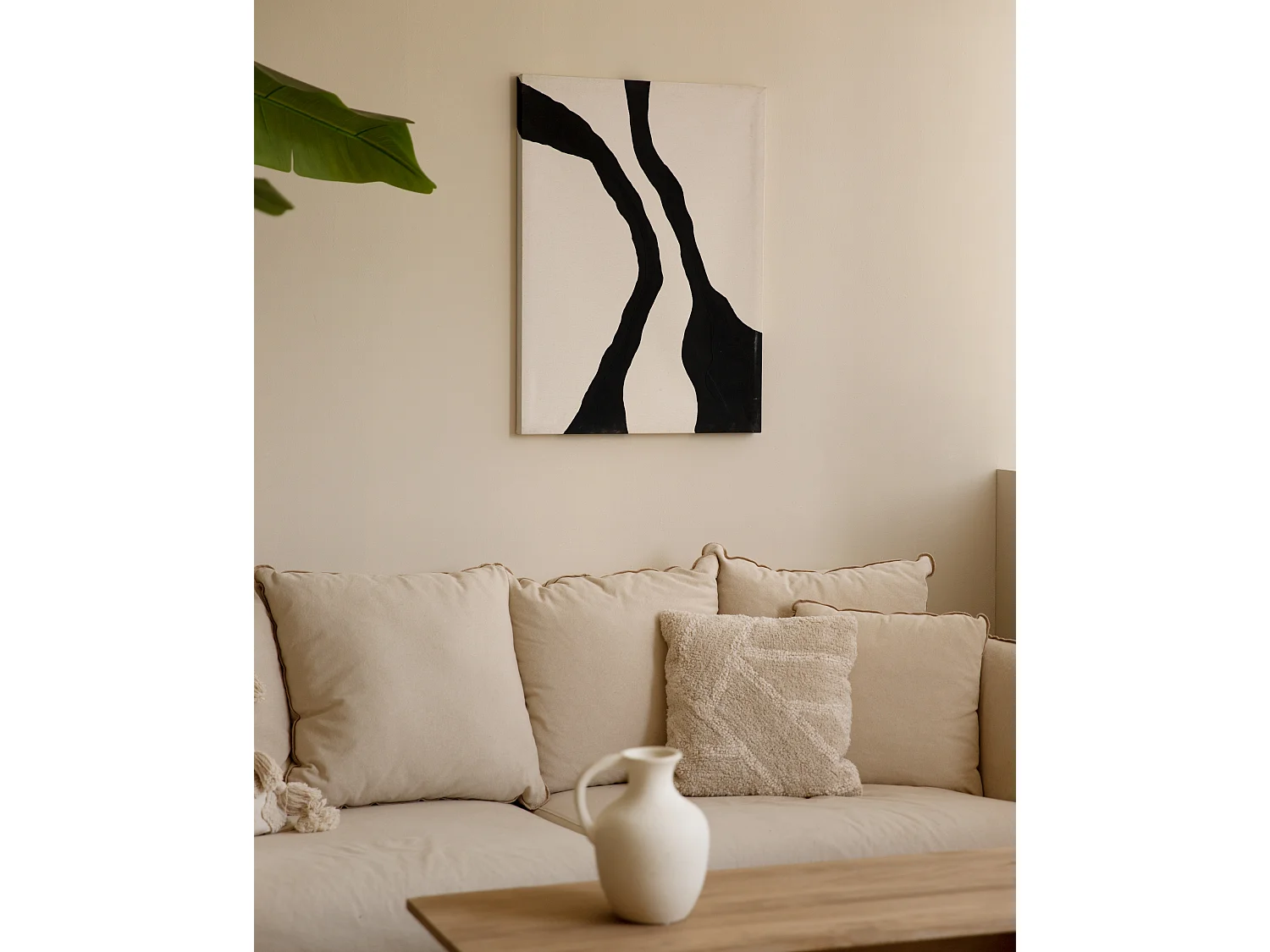 Cuadro decorativo sobre lienzo de algodón con marco de madera marrón claro pintado artesanalmente con pintura al oleo de 80x100cm - KUSAMA - DECOWOOD