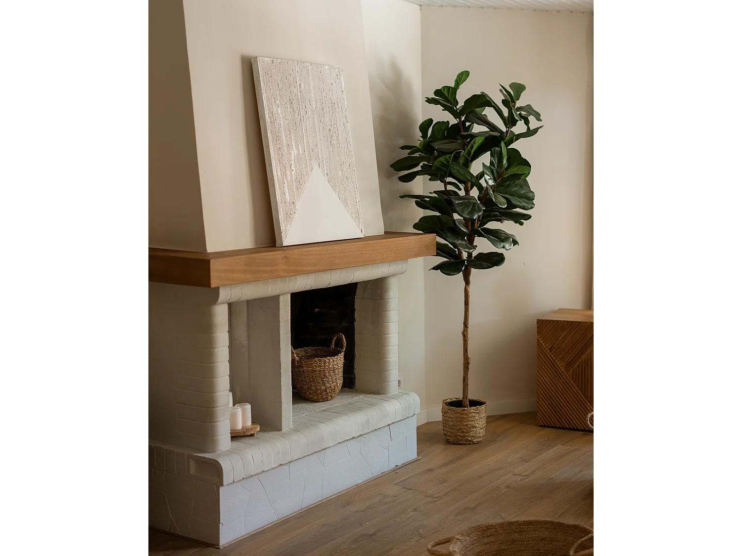 Quadro decorativo di cotone fatto a mano con cornice marrone scuro 80x100cm - ADRIANA - DECOWOOD