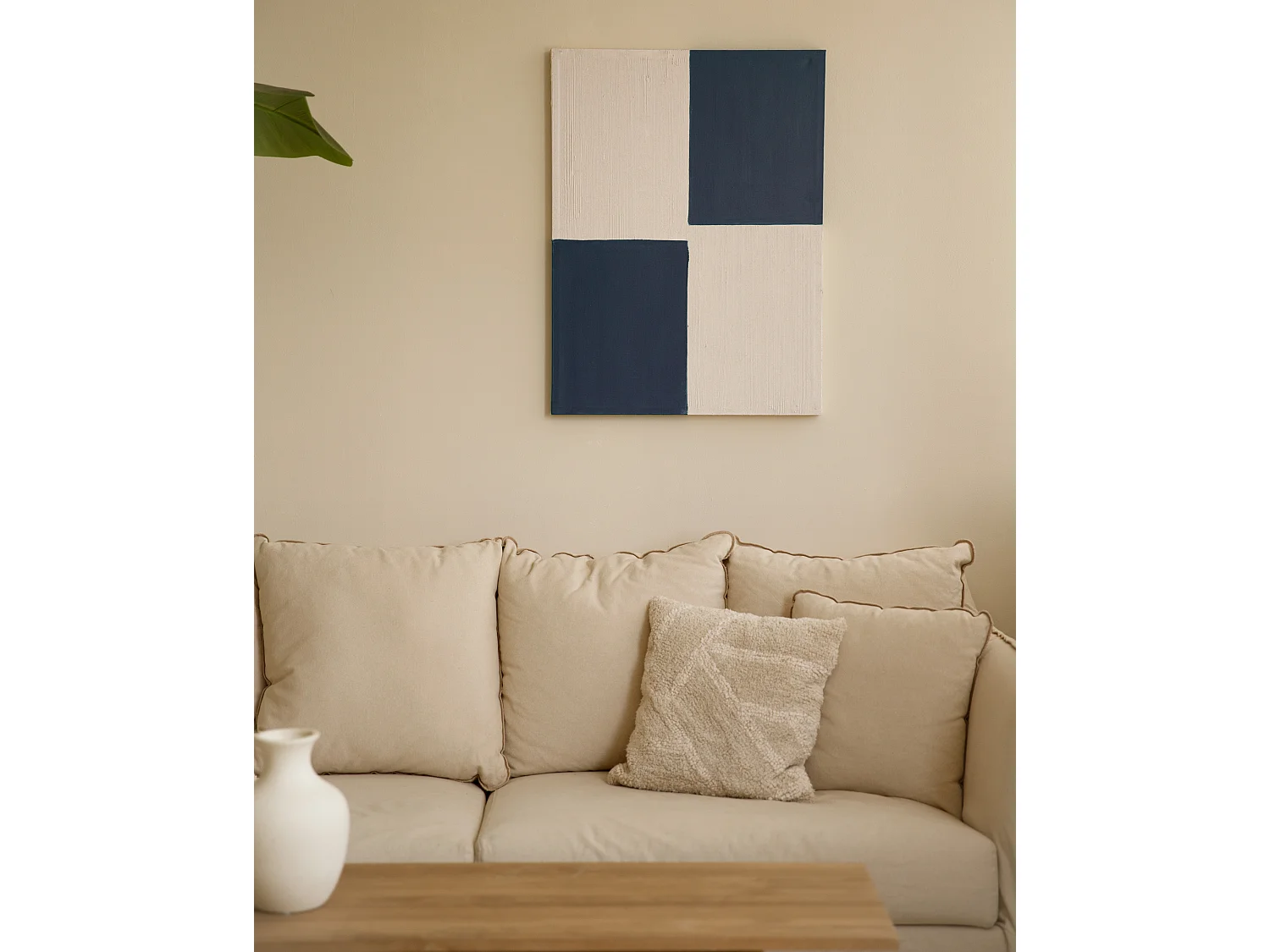 Cuadro decorativo sobre lienzo de algodón con marco de madera blanco pintado artesanalmente con pintura al oleo de 100x150cm - PRISMA - DECOWOOD