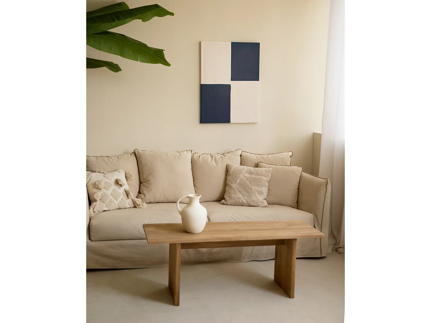 Quadro decorativo di cotone fatto a mano con cornice marrone chiaro 80x100cm - PRISMA - DECOWOOD