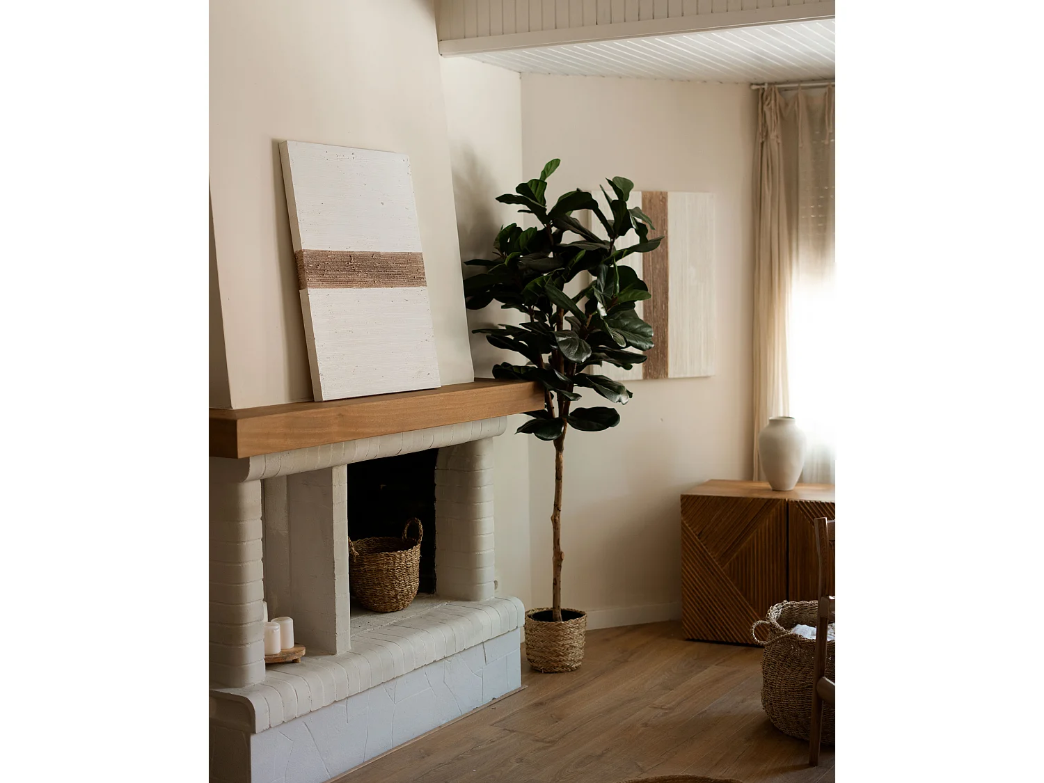 Quadro decorativo di cotone fatto a mano con cornice marrone scuro 100x150cm - BRISA - DECOWOOD