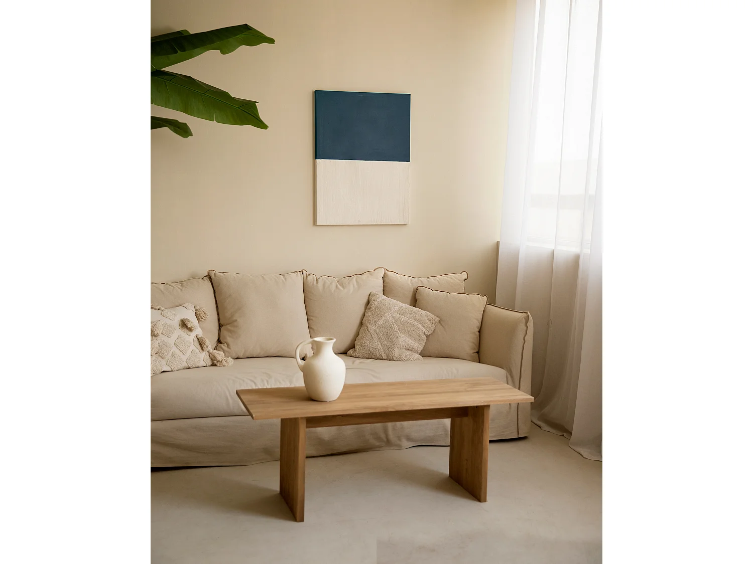 Cuadro decorativo sobre lienzo de algodón con marco de madera blanco pintado artesanalmente con pintura al oleo de 100x150cm - MARINA - DECOWOOD