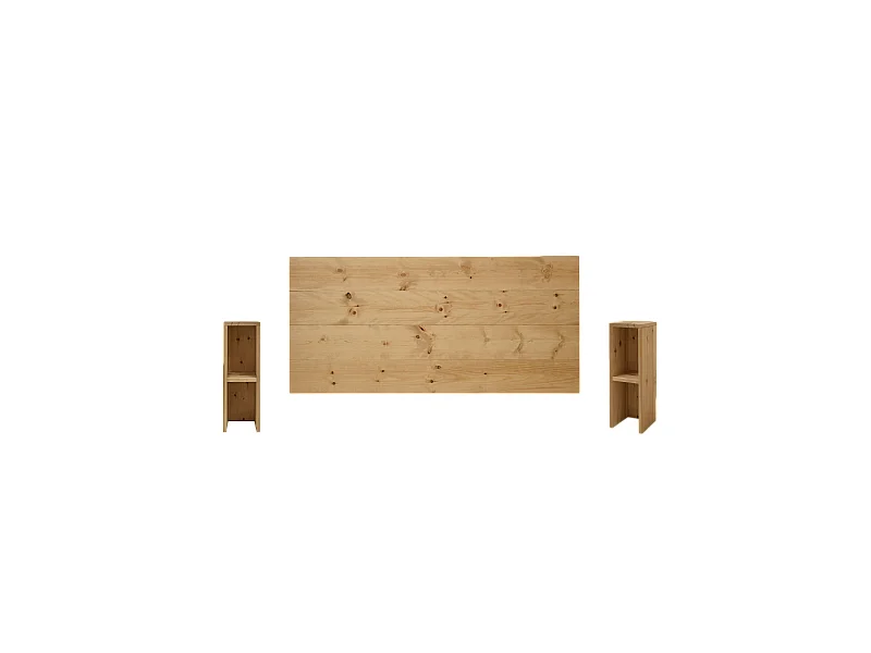 Pack Cabecero de cama y mesitas de madera maciza en tono roble medio de 180cm - FLANDES + LINA - DECOWOOD
