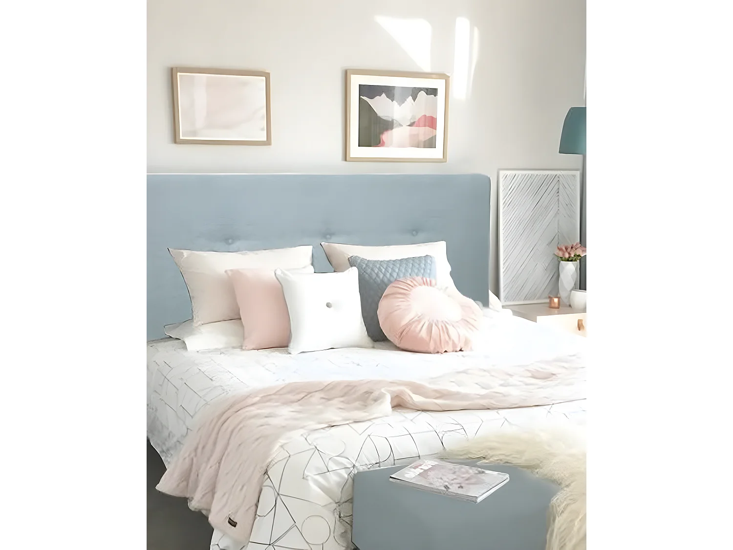 Tête de lit polyester boutons bleu-verte 150x80cm - ROC - DECOWOOD