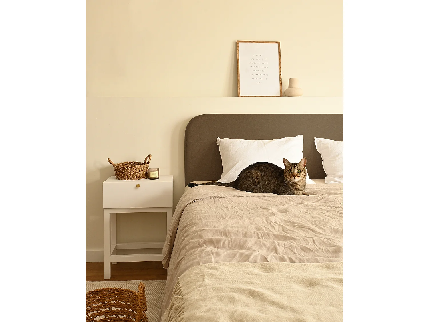 Tête de lit tapissée marron 150x80cm - LENA - DECOWOOD