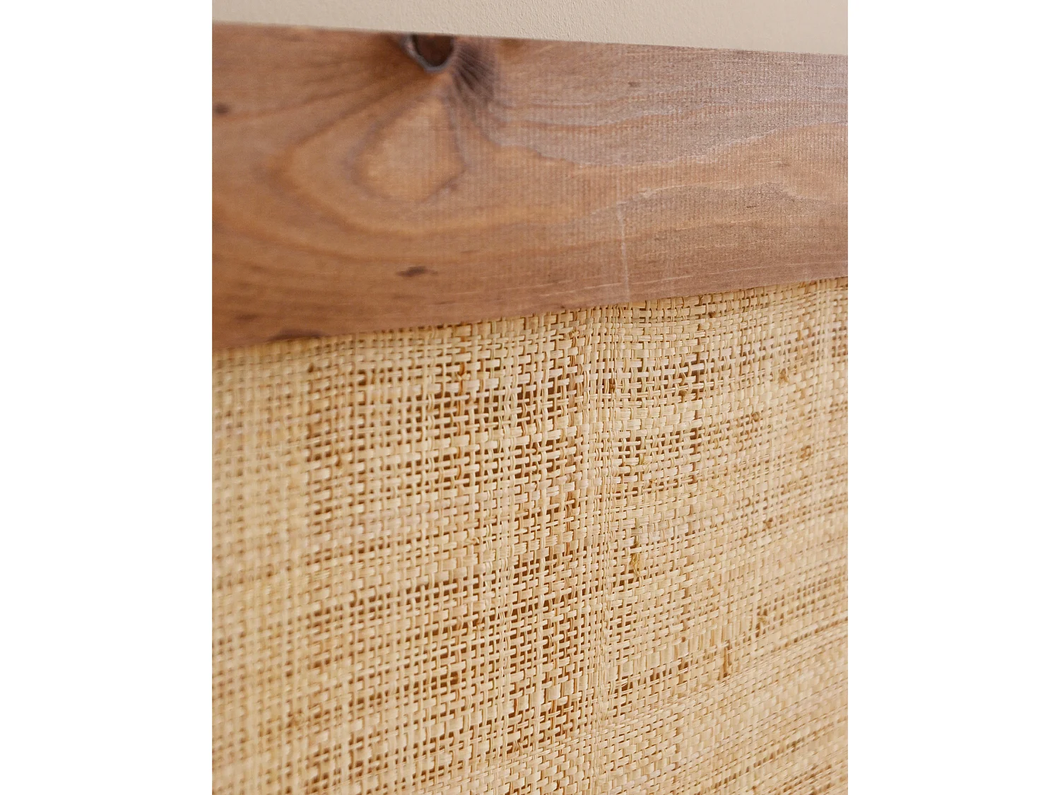 Cabecero de cama de madera maciza y rafia en tono roble oscuro de 100x60cm - ELLEN RAFIA - DECOWOOD