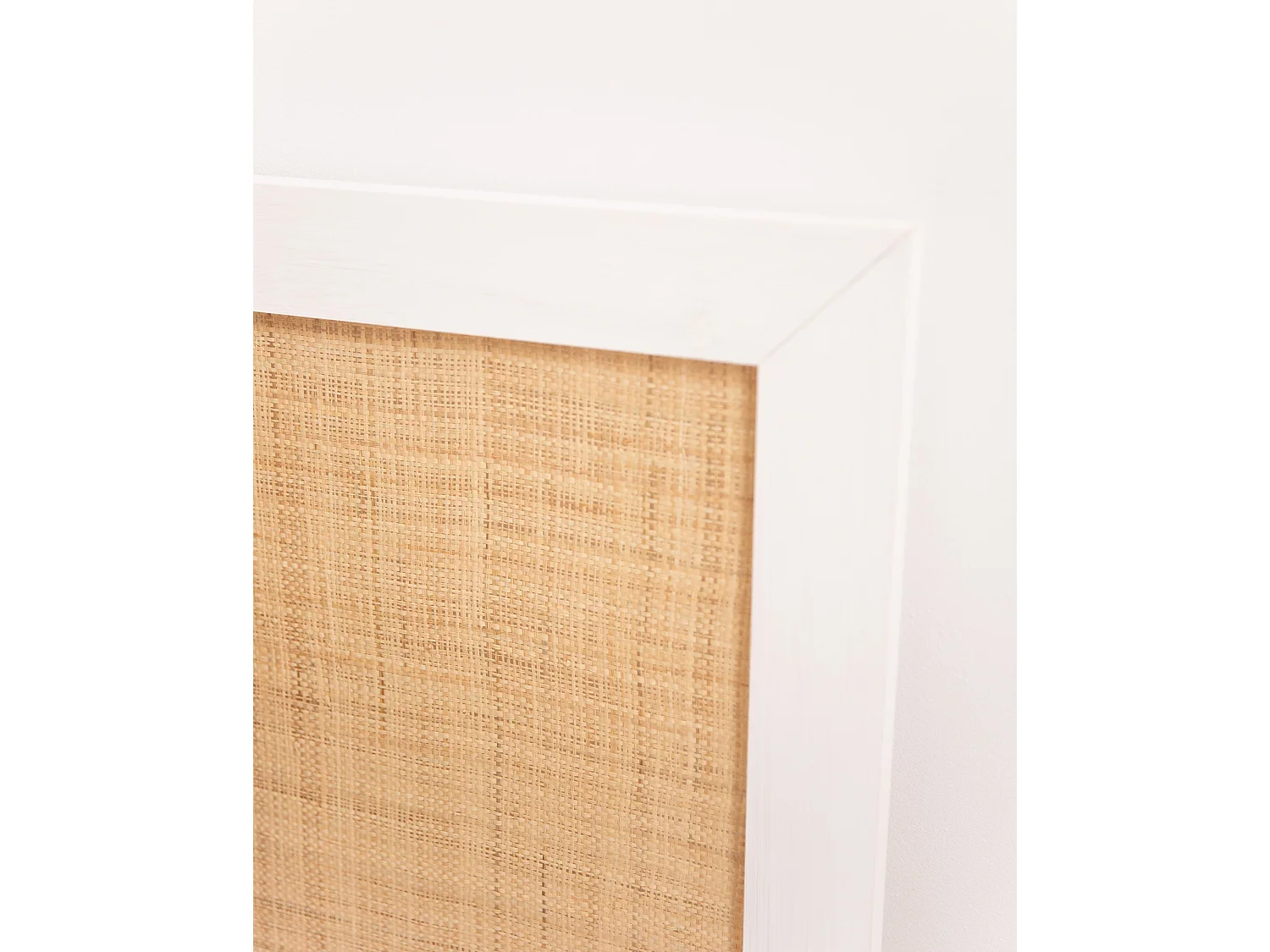 Testiera del letto in legno massello e rafia in tono bianco 100x60cm - ELLEN RAFIA - DECOWOOD