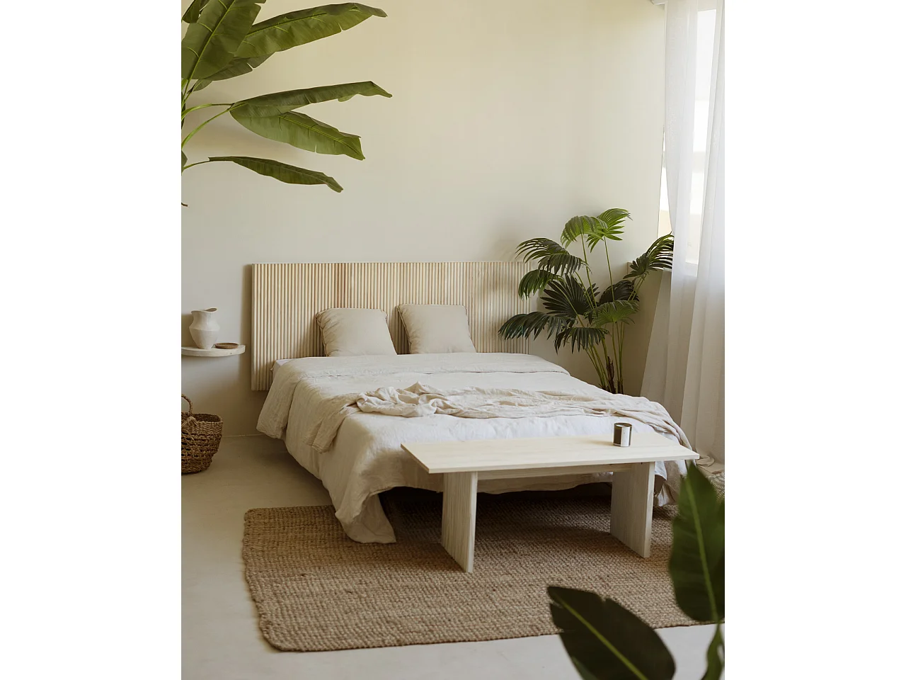 Cabecero de cama de madera maciza en tono natural de 80x60cm - BALI - DECOWOOD