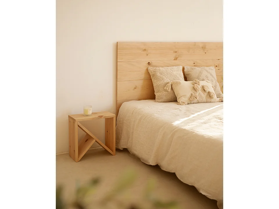 Ensemble tête de lit et tables en bois ton marron 200x80cm - FLANDES + STOKE - DECOWOOD