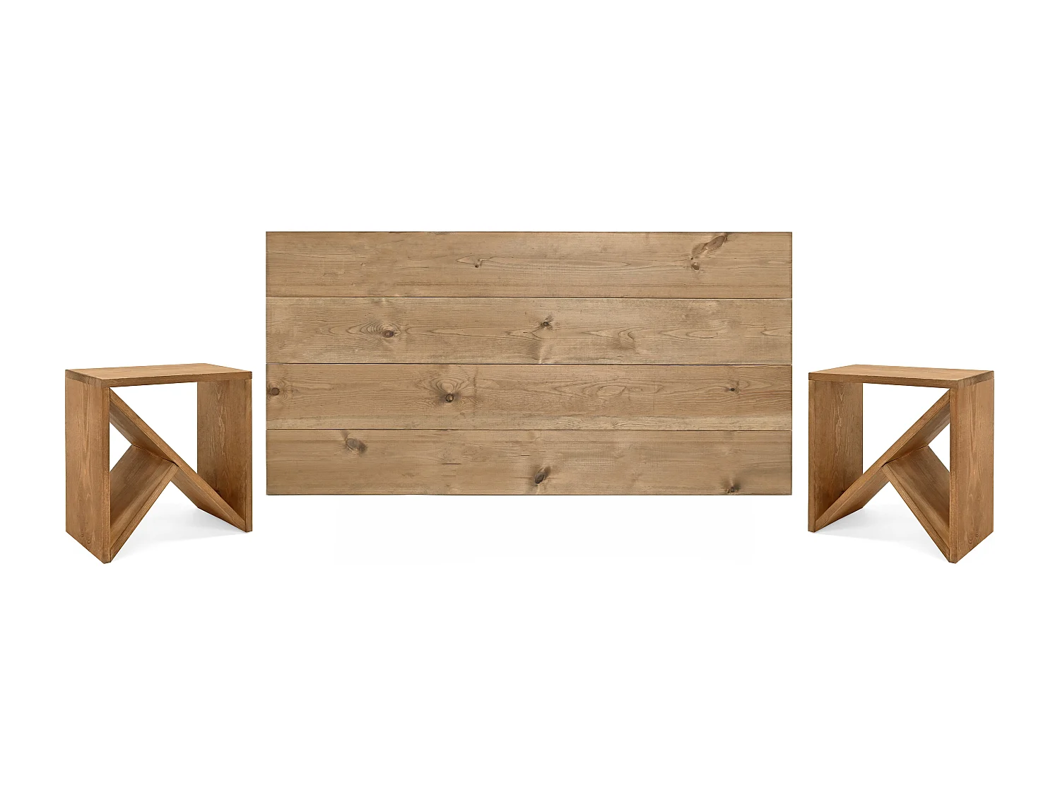 Ensemble tête de lit et tables en bois ton vieilli 160x80cm - FLANDES + STOKE - DECOWOOD