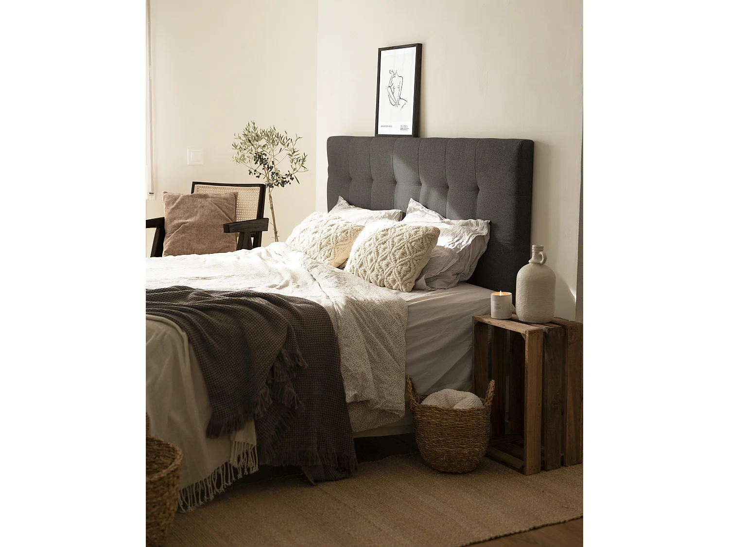 Tête de lit polyester capitonnée noir 150x80cm - ALAN - DECOWOOD