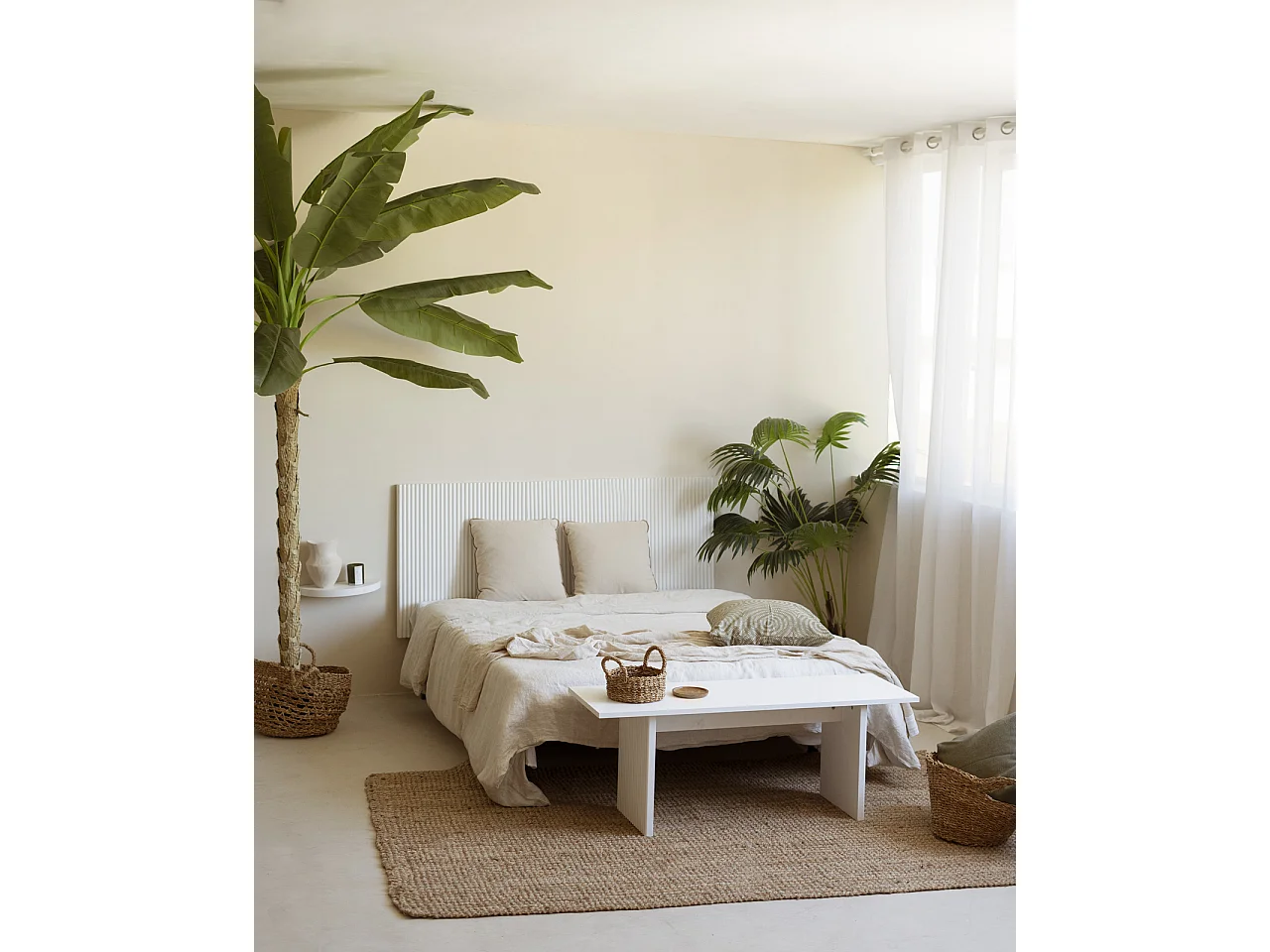 Tête de lit en bois de pin blanc 100x60cm - BALI - DECOWOOD