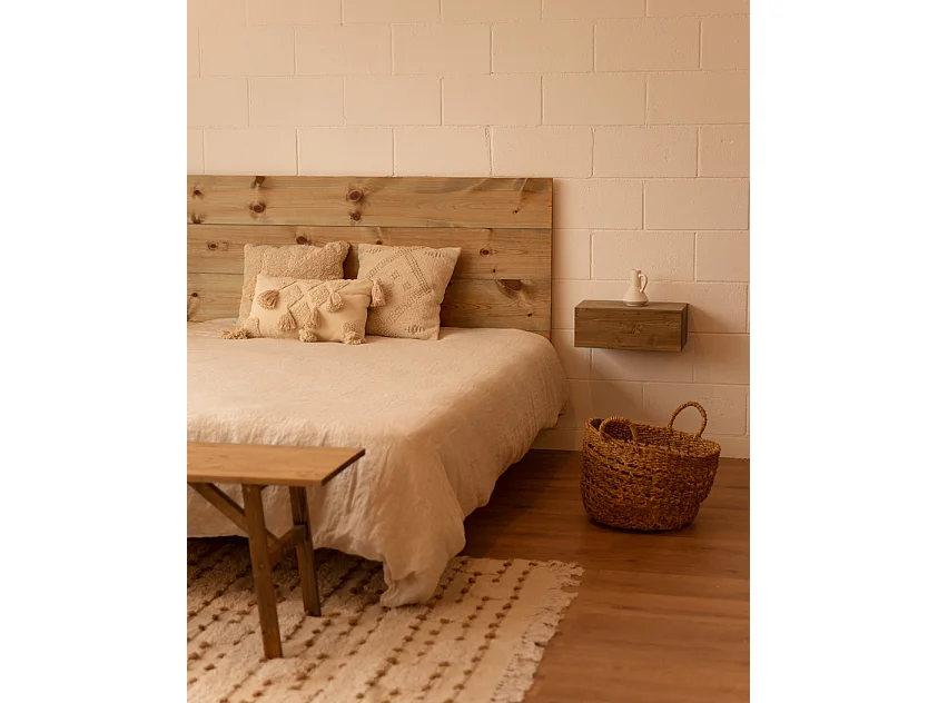 Set testiera e 2 comodini in legno massello in tono rovere scuro 140x80cm - FLANDES + INGRID - DECOWOOD