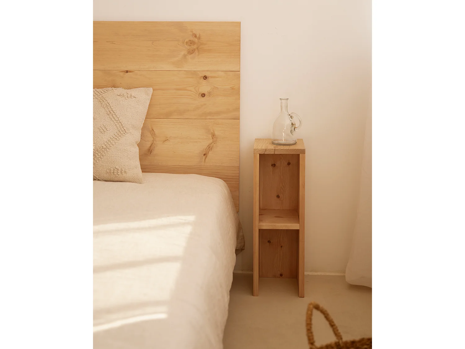 Ensemble tête de lit et chevets en bois ton marron 160x80cm - FLANDES + LINA - DECOWOOD