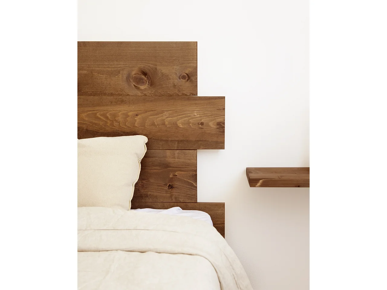 Cabecero de cama de madera maciza asimétrico tono nogal 180x80cm - FLANDES - DECOWOOD