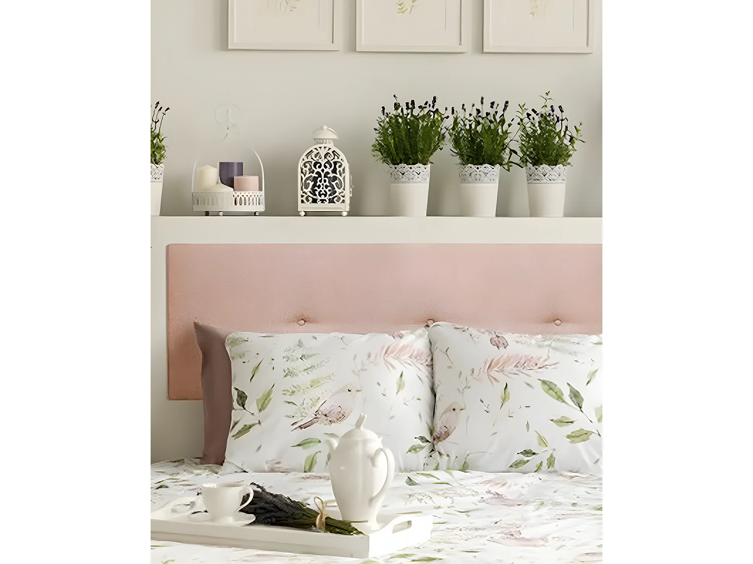 Cabecero tapizado de poliéster con botones color rosa 160x60cm - HOOLA - DECOWOOD