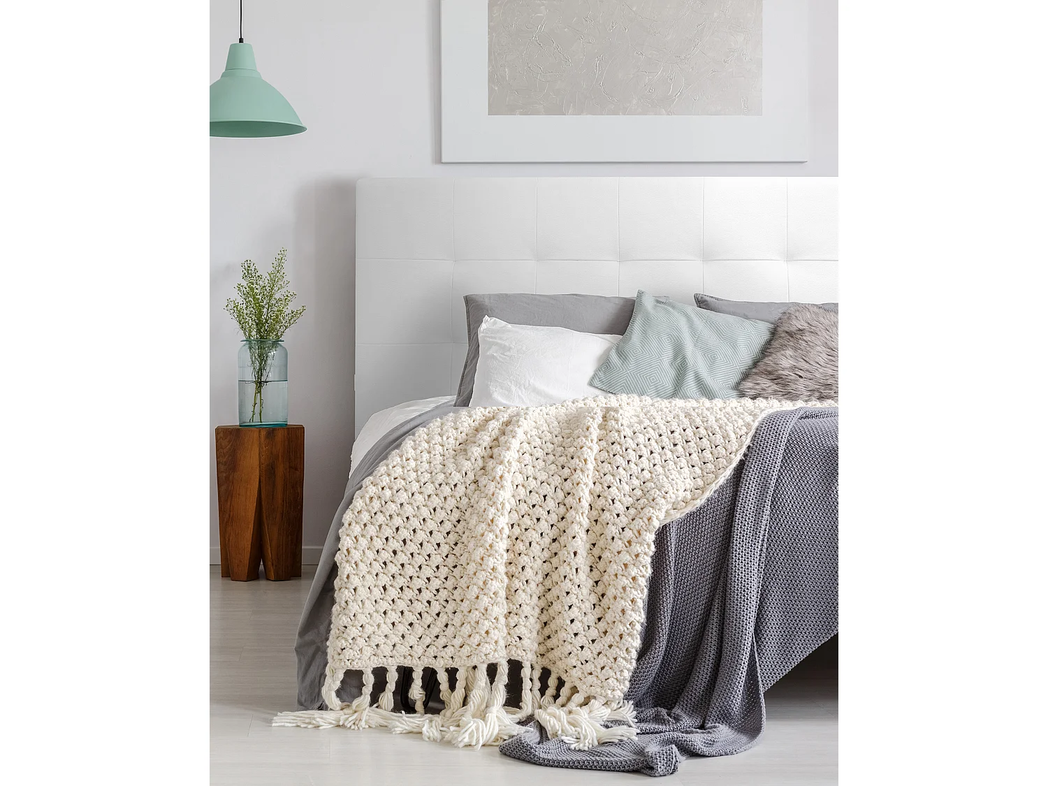 Tête de lit similicuir capitonnée blanche 135x80cm - NIEMI - DECOWOOD