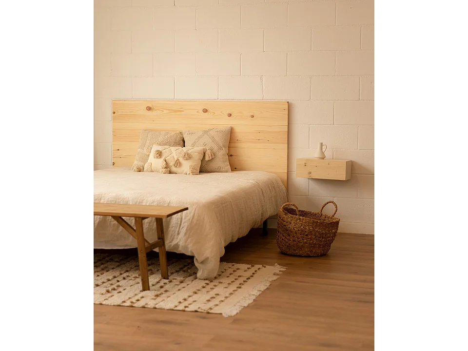 Pack Cabecero de cama y mesitas flotantes de madera maciza tono natural 180cm - FLANDES + INGRID - DECOWOOD